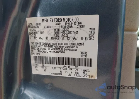2011 Ford Escape Xlt z USA, uszkodzony, nr VIN 1FMCU0D71BKA06918